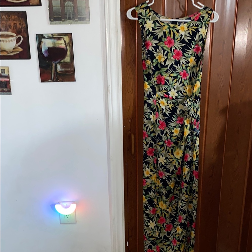 Reitmans Black Floral Maxi Dress with Pink & Yellow Flowers